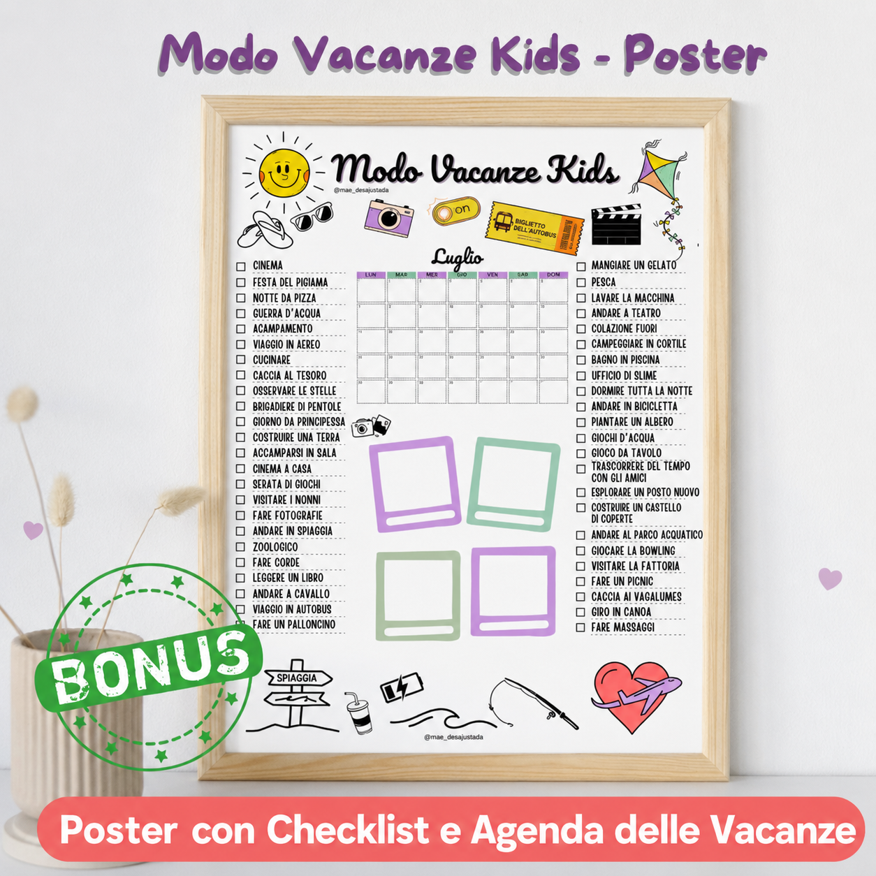 Poster Modo Vacanze Kids con checklist e agenda